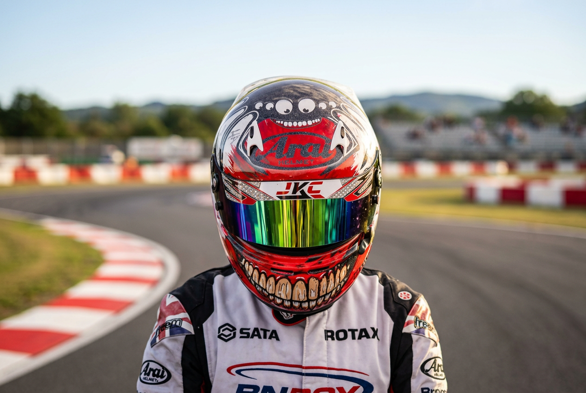 Helmet with a racetrack background