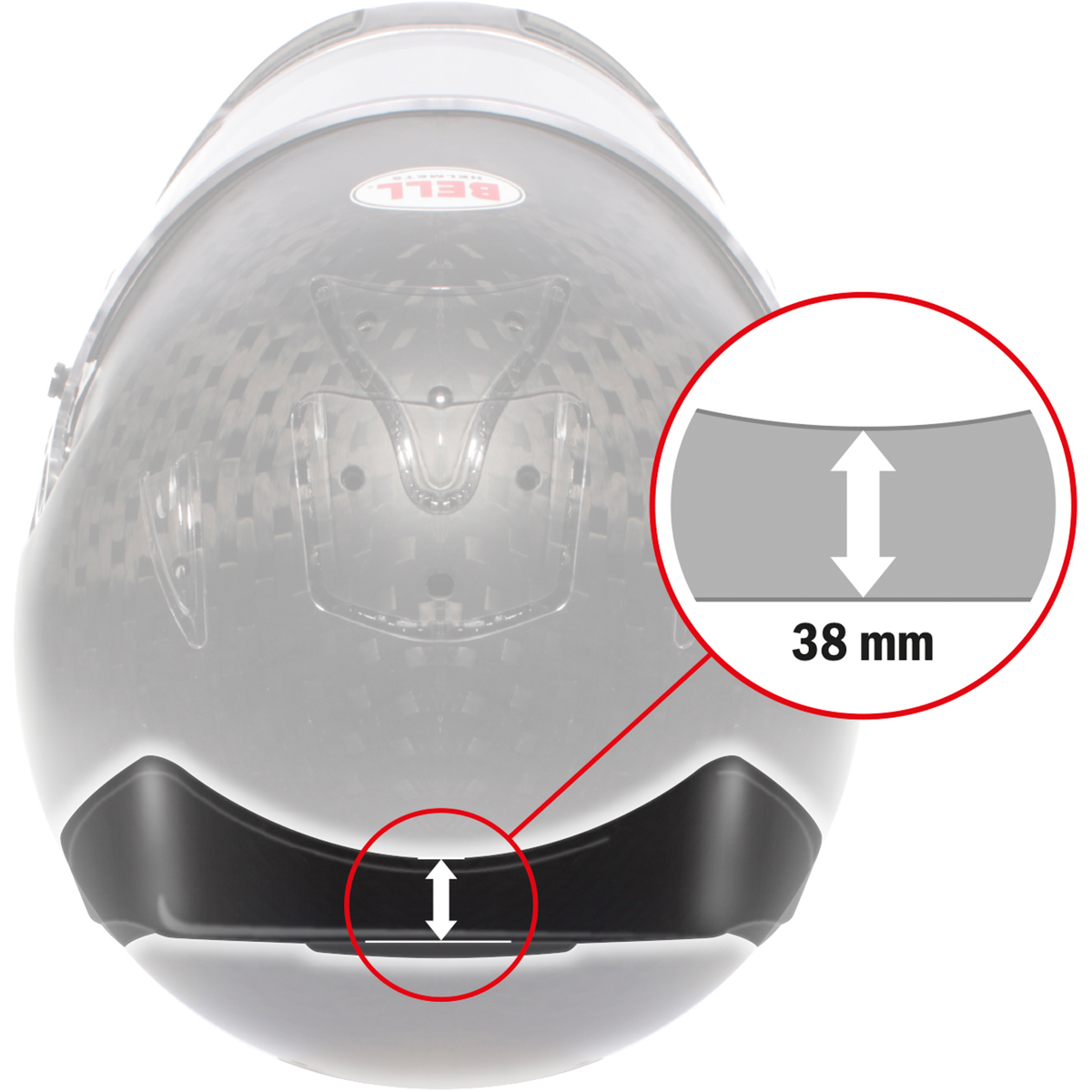 Bell rear spoiler reference image showing a 38mm measurement