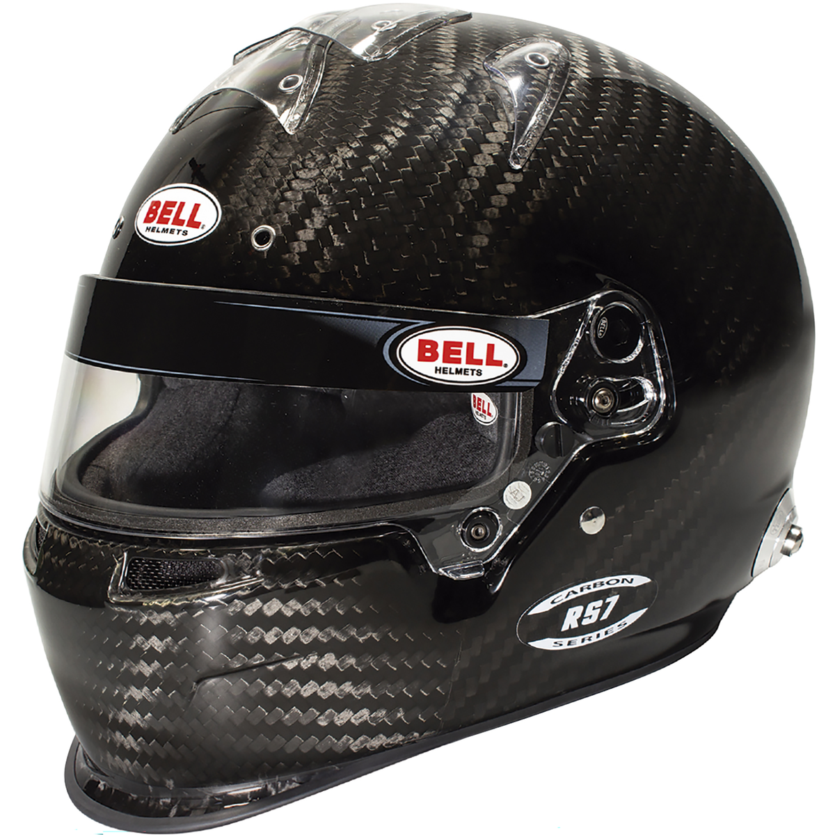 Bell RS7 Carbon helmet with duckbill chin spoiler, exposed carbon finish